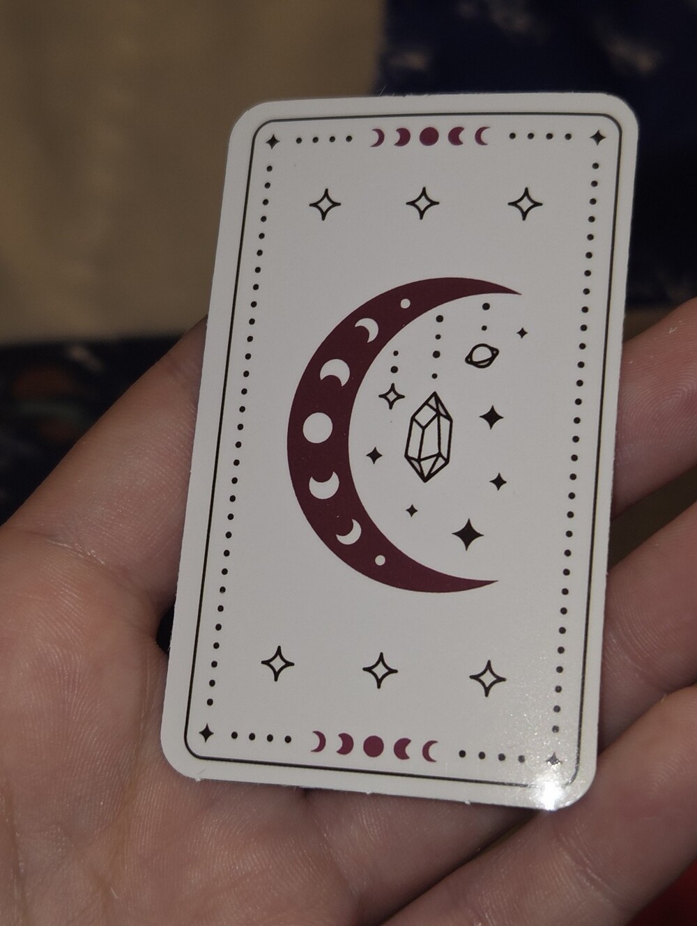 Mystic Moon Playing Card Sticker - White with Burgundy Design